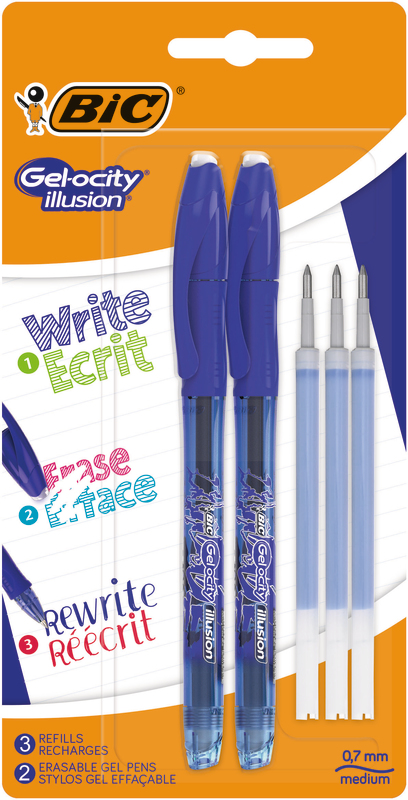 BIC 2 STYLOS ROLLERS D'ÉCRITURE A ENCRE EFFAÇABLE "GEL-OCITY ILLUSION" + 3 RECHARGES BIC code EAN 3086123546509 