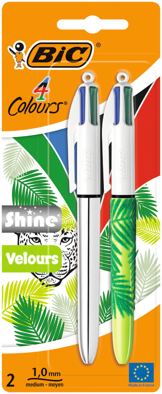 BIC 2 STYLOS BILLE 4 COULEURS - 1 "VELOURS" + 1 "SHINE" BIC code EAN 3086123546530 