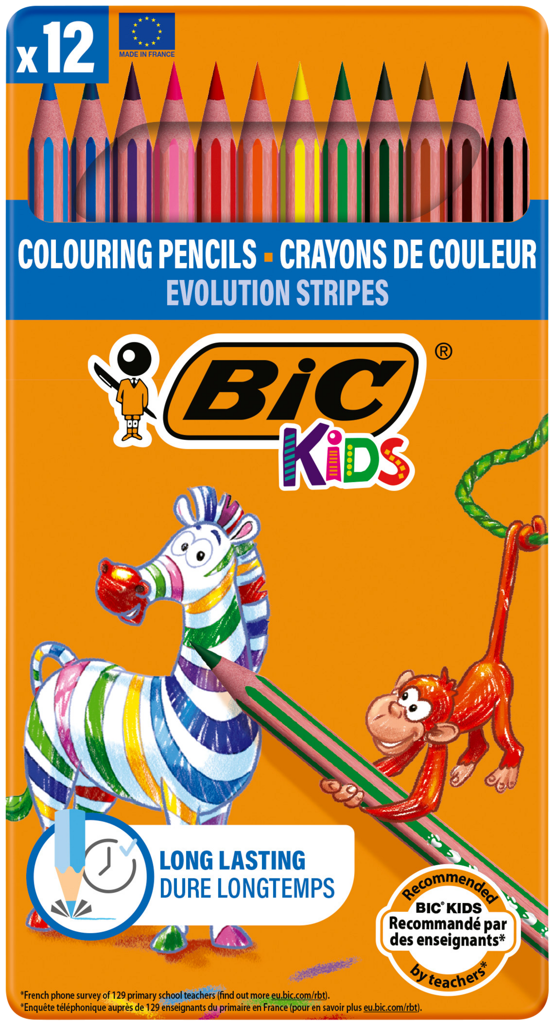 BIC BOîTE MéTAL DE 12 crayons de couleur "evolution stripes" code EAN 3086123708808 