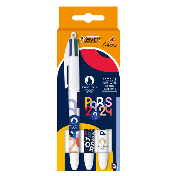  3 stylos-billes  4 couleurs  "PARIS2024 JO"
 code EAN 3086123713833 