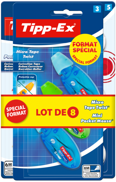TIPP-EX LOT DE 5 RUBANS CORRECTEUR MINI POCKET MOUSE + 3 MICRO TAPE TWIST 
TIPP-EX code EAN 3086123725522 