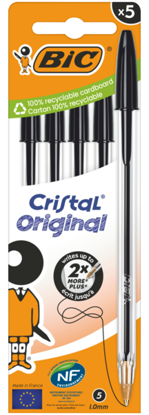 5 STYLOS BILLE CRISTAL ORIGINAL NOIR 

