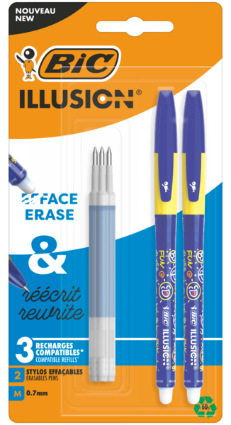 BIC 2 STYLOS-BILLE ILLUSION + 3 RECHARGES BLEUES 
 code EAN 3086123735538 