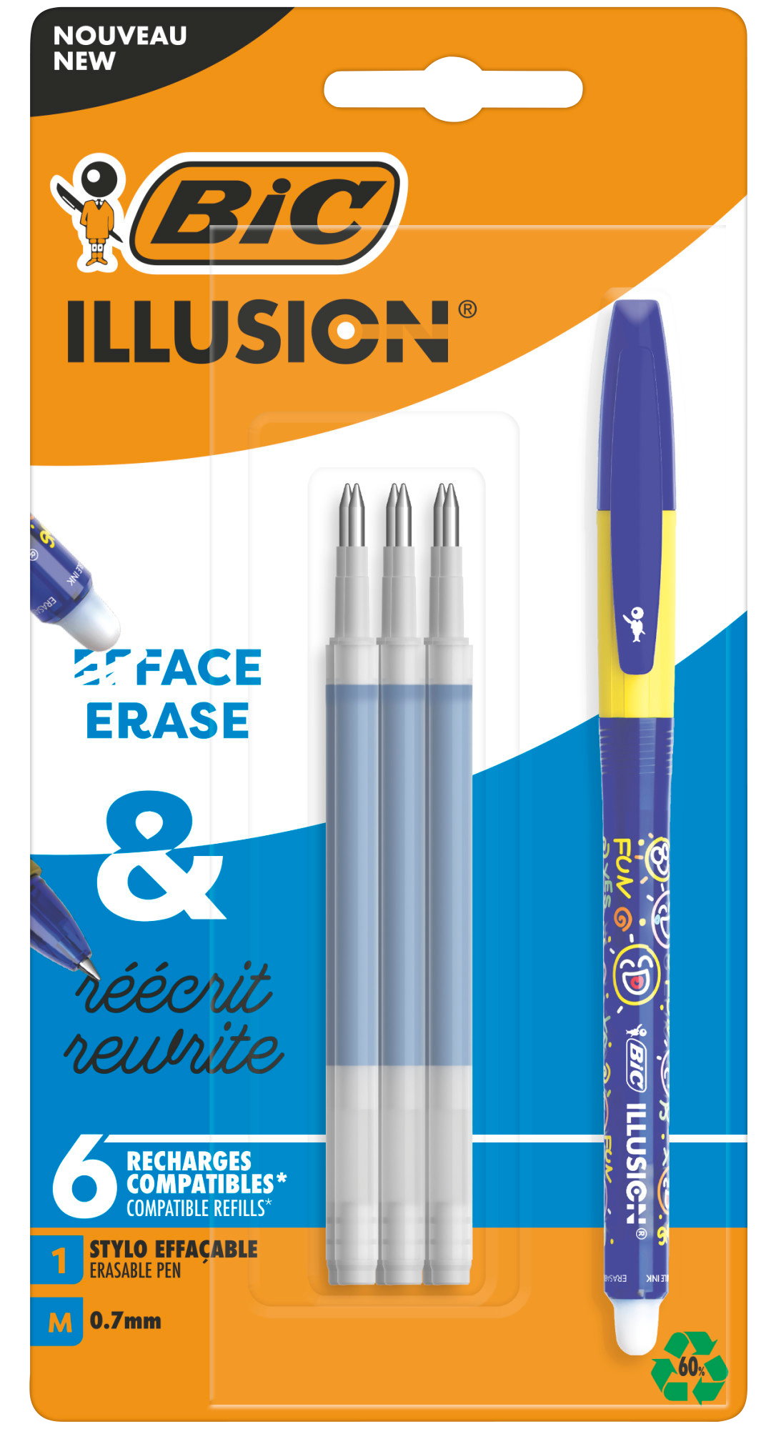 BIC ROLLER "ILLUSION" + 6 RECHARGES  code EAN 3086123735545 