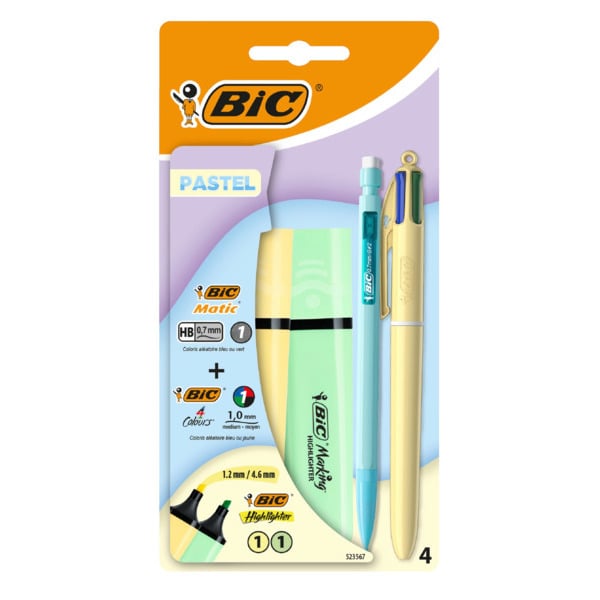  4 Surligneurs Matic Bic + 4 Couleurs Pastel  code EAN 3086123754652 