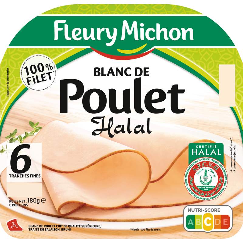 BLANC DE POULET HALAL 6 TRANCHES FINES FLEURY M...