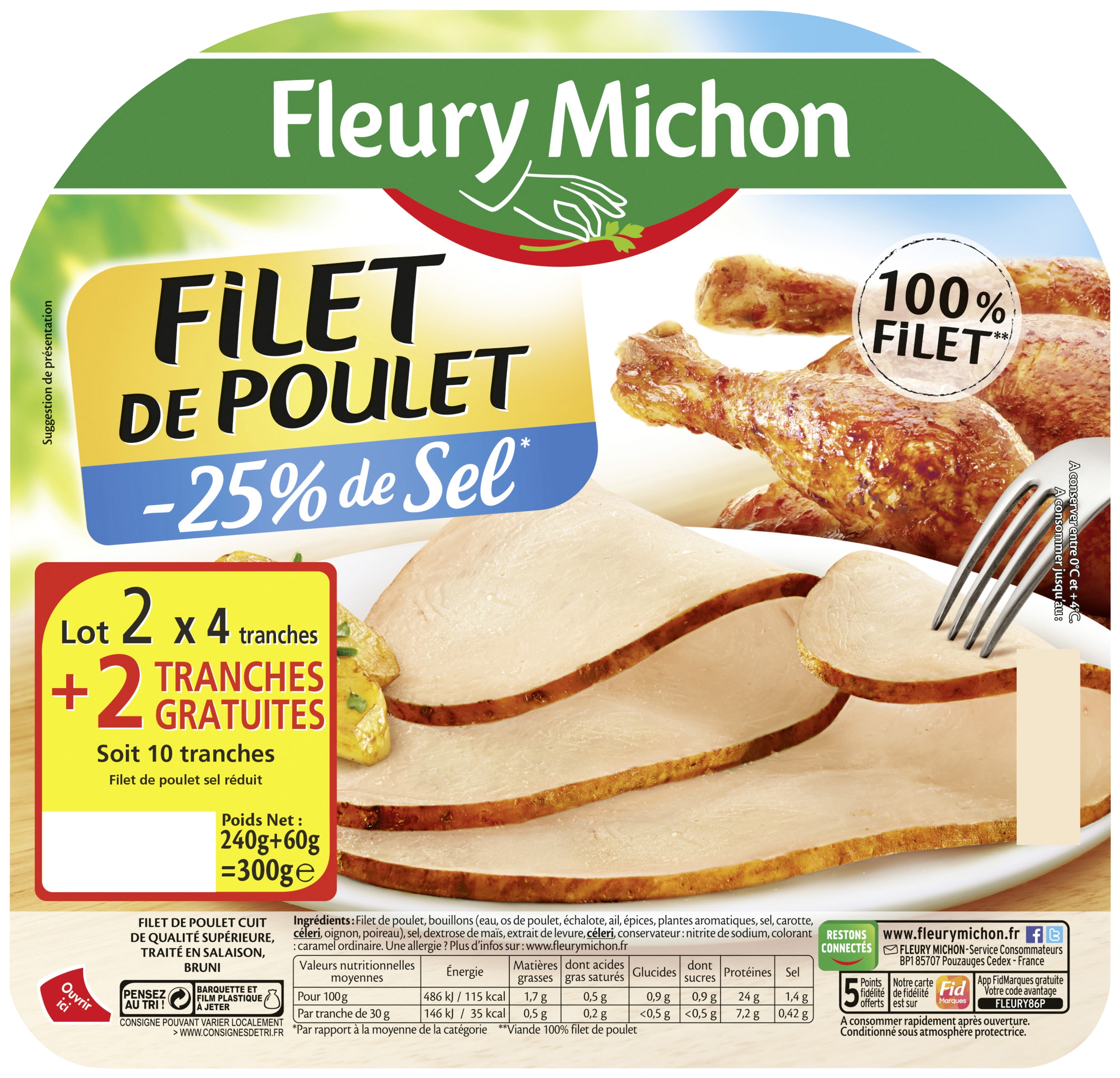Filet de poulet -25% de sel Fleury Michon
