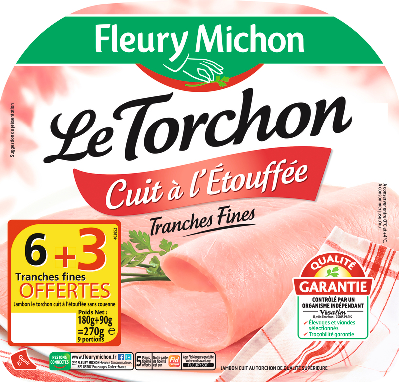 6 TRANCHES JAMBON LE TORCHON SANS COUENNE fleur...