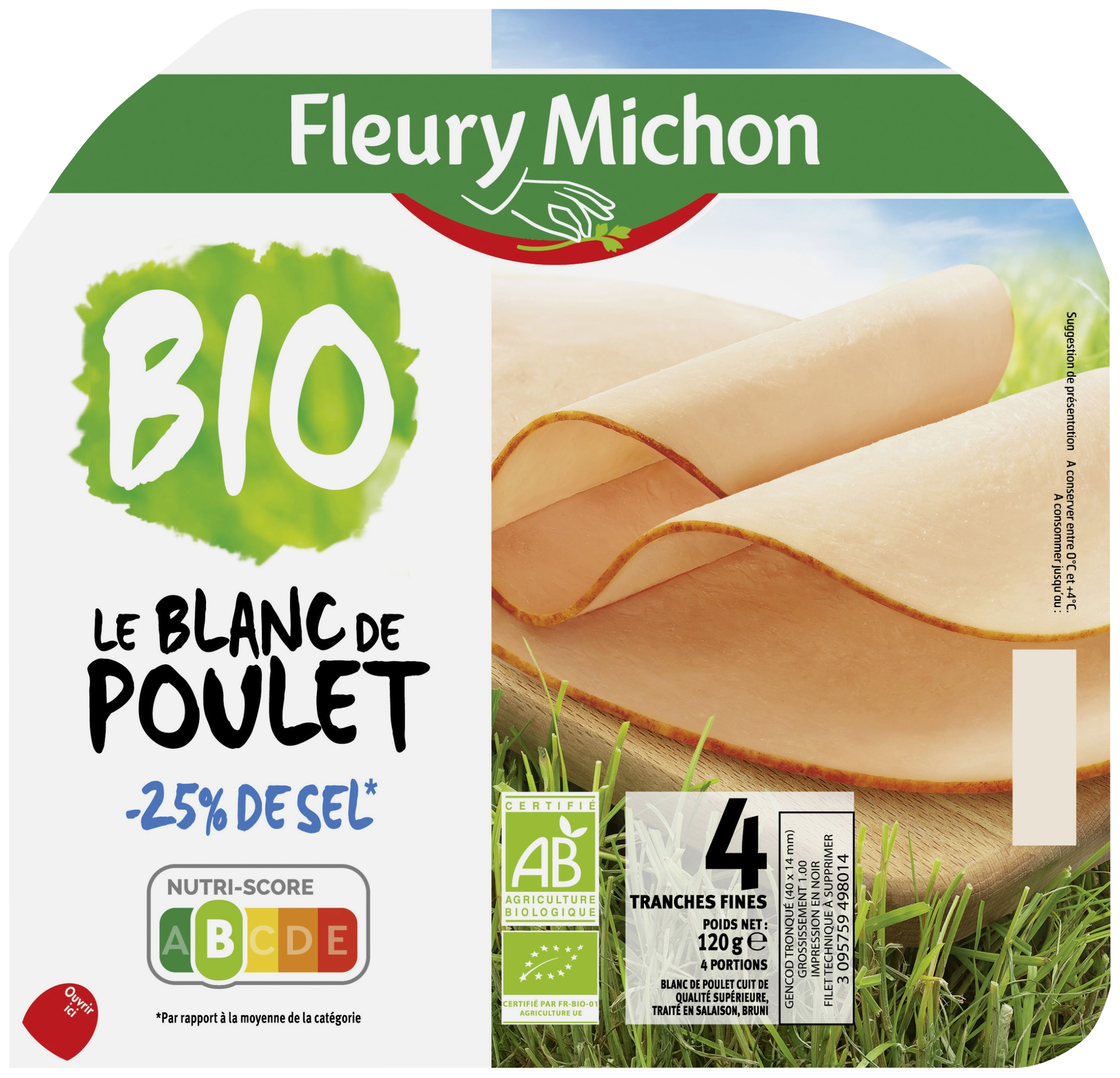 Le blanc de poulet -25% de sel bio Fleury Michon