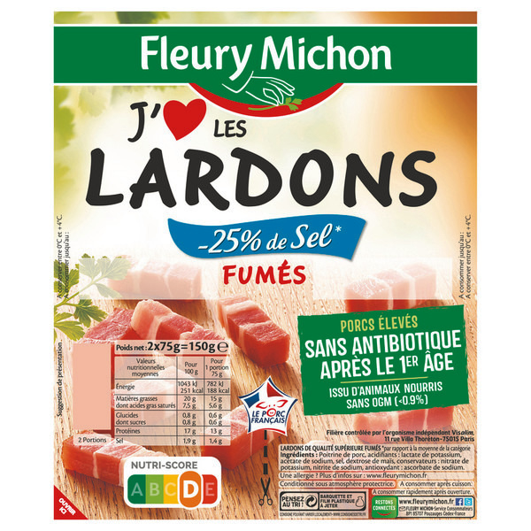 Lardons fumés -25% de sel