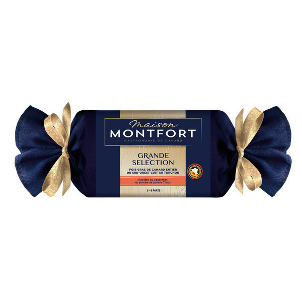 Foie gras de canard entier du Sud-Ouest cuit au torchon recette au Sauternes et pincée de poivre Timut Grande Sélection MONTFORT 3104544070080 (3104544070080)