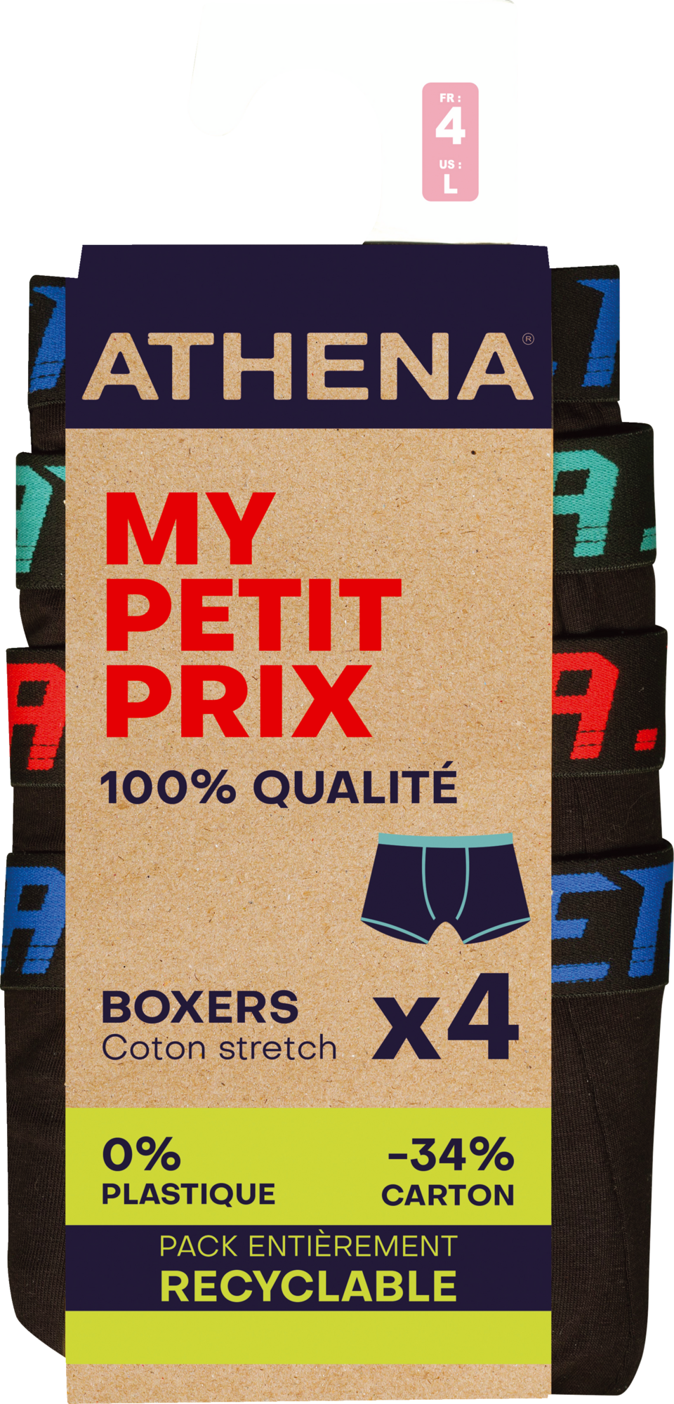 ATHENA LOT DE 4 BOXERS HOMME code EAN 3106430601415 