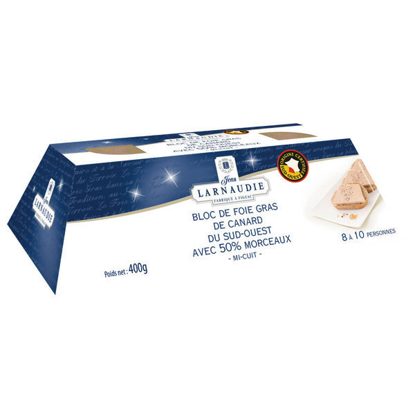 Bloc de foie gras de canard du Sud-Ouest 50% morceaux au sel de Guérande JEAN LARNAUDIE 3113010143784 (3113010143784)