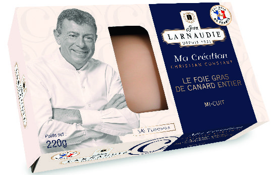  FOIE GRAS DE CANARD ENTIER MI-CUIT COQUE MA CRÉATION CHRISTIAN CONSTANT  "JEAN LARNAUDIE" code EAN 3113010155190 