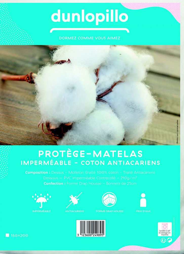  PROTÈGE MATELAS ANTI-ACARIENS IMPERMÉABLE 140 X 190 CM code EAN 3123600019887 