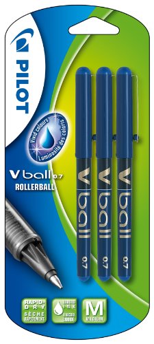 Pilot V-ball 07 blister de 3 stylos à bille roulante à encre liquide pointe moyenne bleu code EAN 3131910211556 