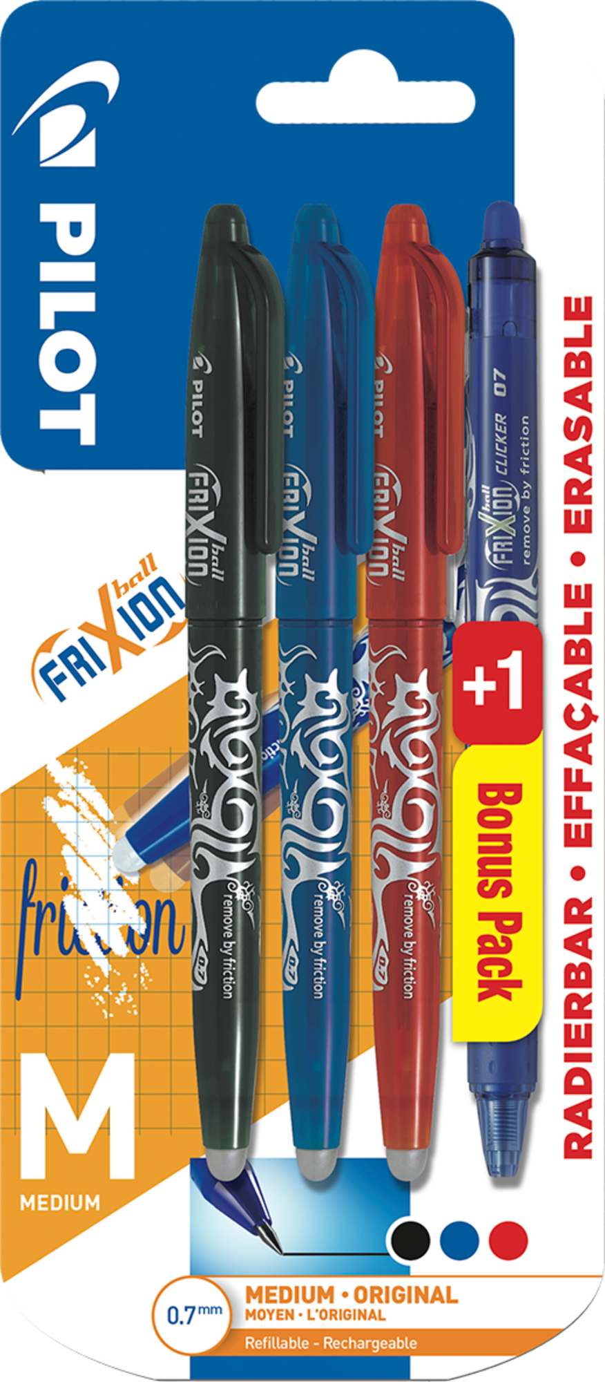 PILOT 3 rollers "frixion ball" + 1 roller "Clicker"  code EAN 3131910217725 