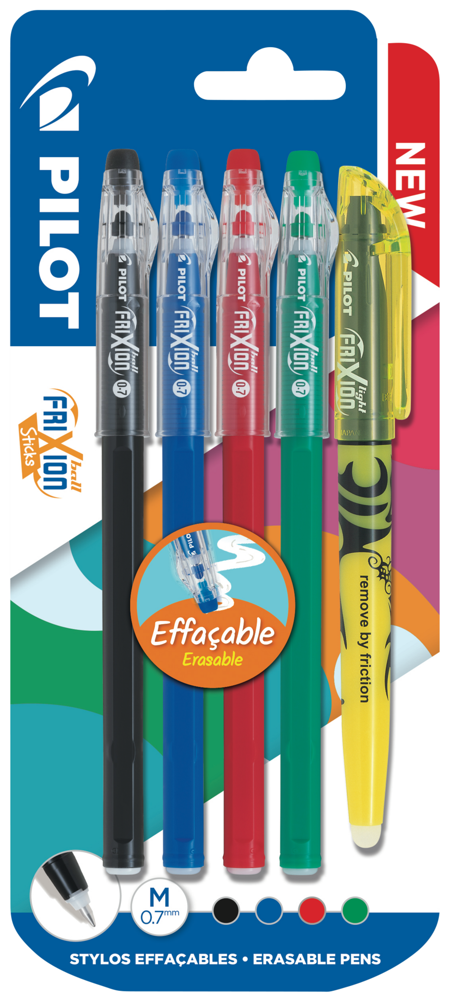 PILOT 4 rollers "Frixion Ball Stick" + 1 surligneur "Frixion Light" code EAN 3131910425953 