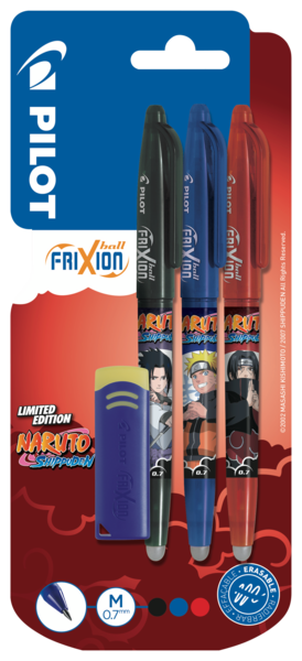 NARUTO PILOT 3 FRIXION BALL MOYEN ASSORTIS + 1 GOMME 
NARUTO PILOT code EAN 3131910435617 