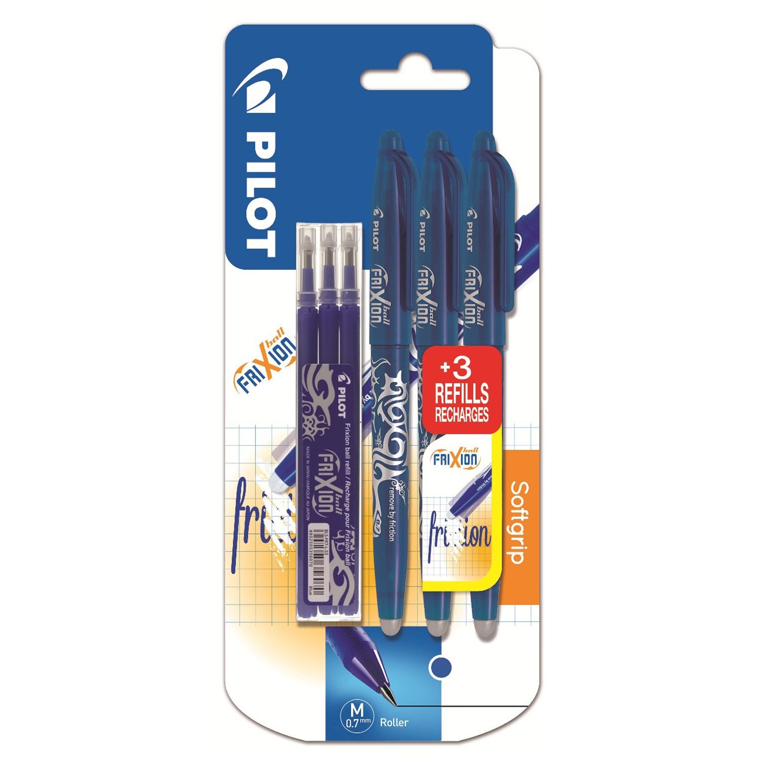 Stylo roller effaçable frixion ball bleu avec r...