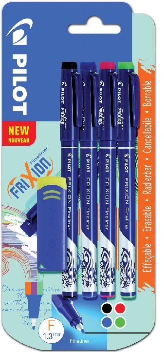 4 FEUTRES D’ÉCRITURE “FRIXION FINELINER” + GOMME