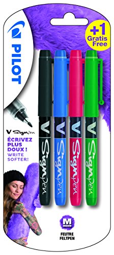 V-sign pen x 3 + 1 (nbr+v) stylo-feutre noir/bl...