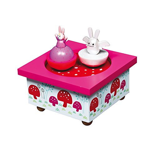 Boite à musique bois ange lapin - rose