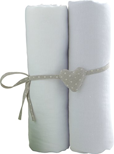- lot de 2 draps housse 60x120 cm - blanc/blanc