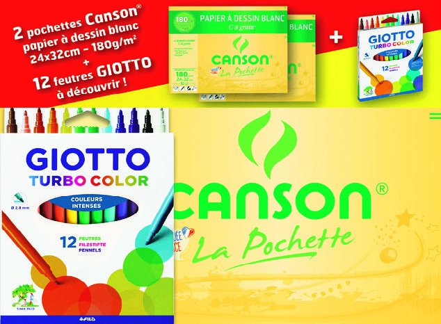 2 POCHETTES DE 12 FEUILLES DE PAPIER À DESSIN BLANC + 12 FEUTRES DE COLORIAGE "GIOTTO" 3148950024831 Canson 2 POCHETTES DE 12 FEUILLES DE PAPIER À DESSIN BLANC + 12 FEUTRES DE COLORIAGE "GIOTTO" 3148950024831 Canson