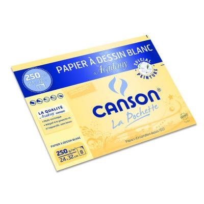 Canson - pochette academy, 8 feuilles blanches grain atténué 250 g/m², 24 x 32cm - spécial peinture code EAN 3148950059031 