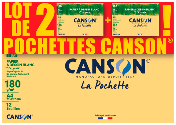 LOT 2 POCHETTES PAPIER À DESSIN A4 180G 12 FEUI...