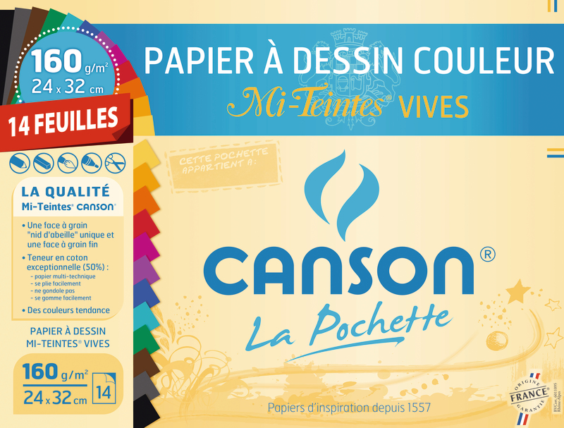 POCHETTE PAPIER DESSIN COULEUR 24X32 CM CANSON