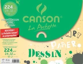 POCHETTE DE 12 FEUILLES DE PAPIER À DESSIN BLAN...
