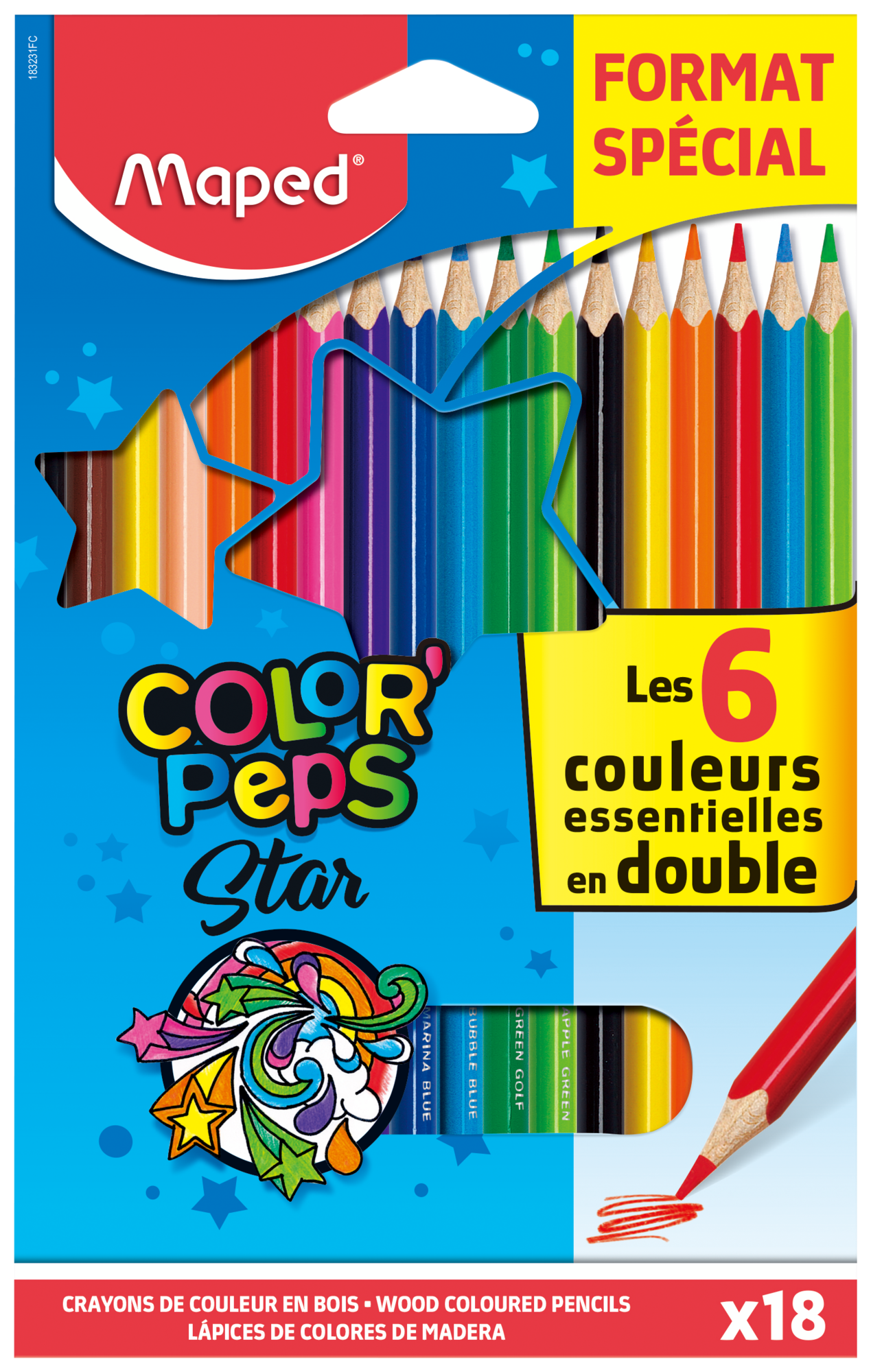 MAPED 18 CRAYONS DE COULEUR "COLOR' PEPS STAR" code EAN 3154141832314 
