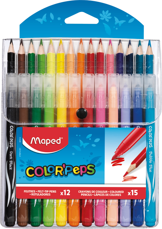 POCHETTE DE 15 CRAYONS DE COULEUR + 12 FEUTRES ...