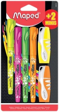 4 STYLOS SURLIGNEURS “FLUO PEPS”+ 2 MINI SURLIG...