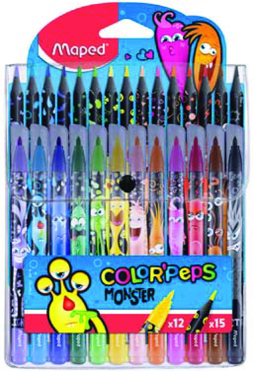 MAPED 15 CRAYONS DE COULEUR + 12 FEUTRES DE COLORIAGE "COLOR'PEPS MONSTER" code EAN 3154149847181 