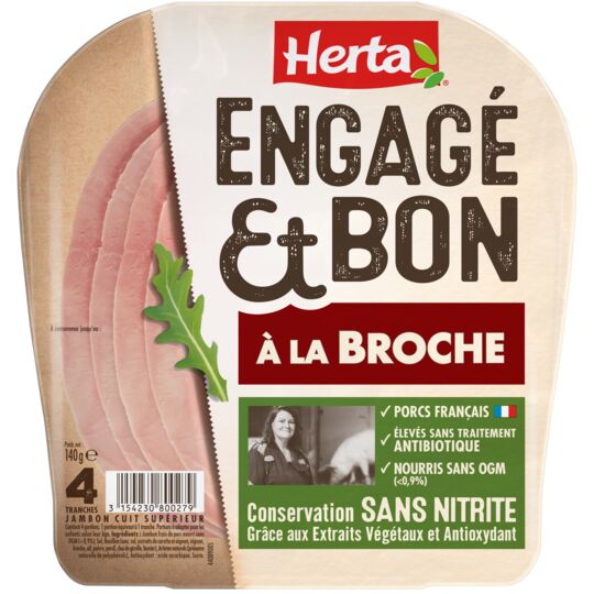 Jambon Cuit à La Broche Sans Antibiotique et Sans OGM HERTA 3154230800279 
