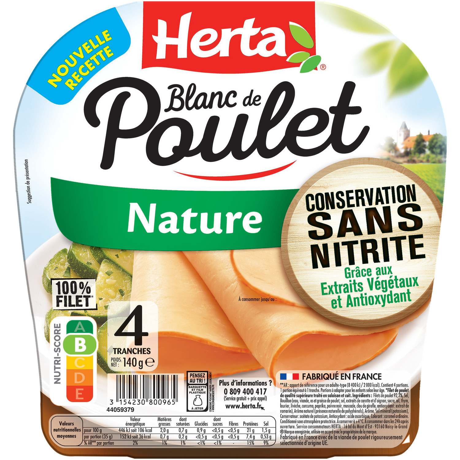 HERTA Blanc de poulet Sans Nitrite HERTA code EAN 3154230800965 