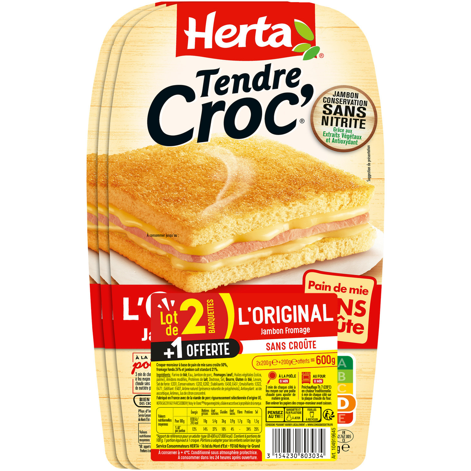 Croque-Monsieur Jambon Fromage sans croûte HERTA