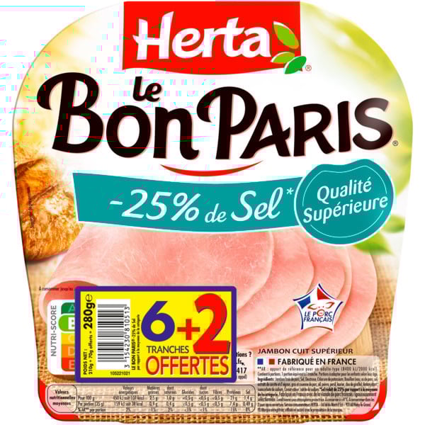 Jambon Le Bon Paris Sel Réduit Herta 3154230810513 