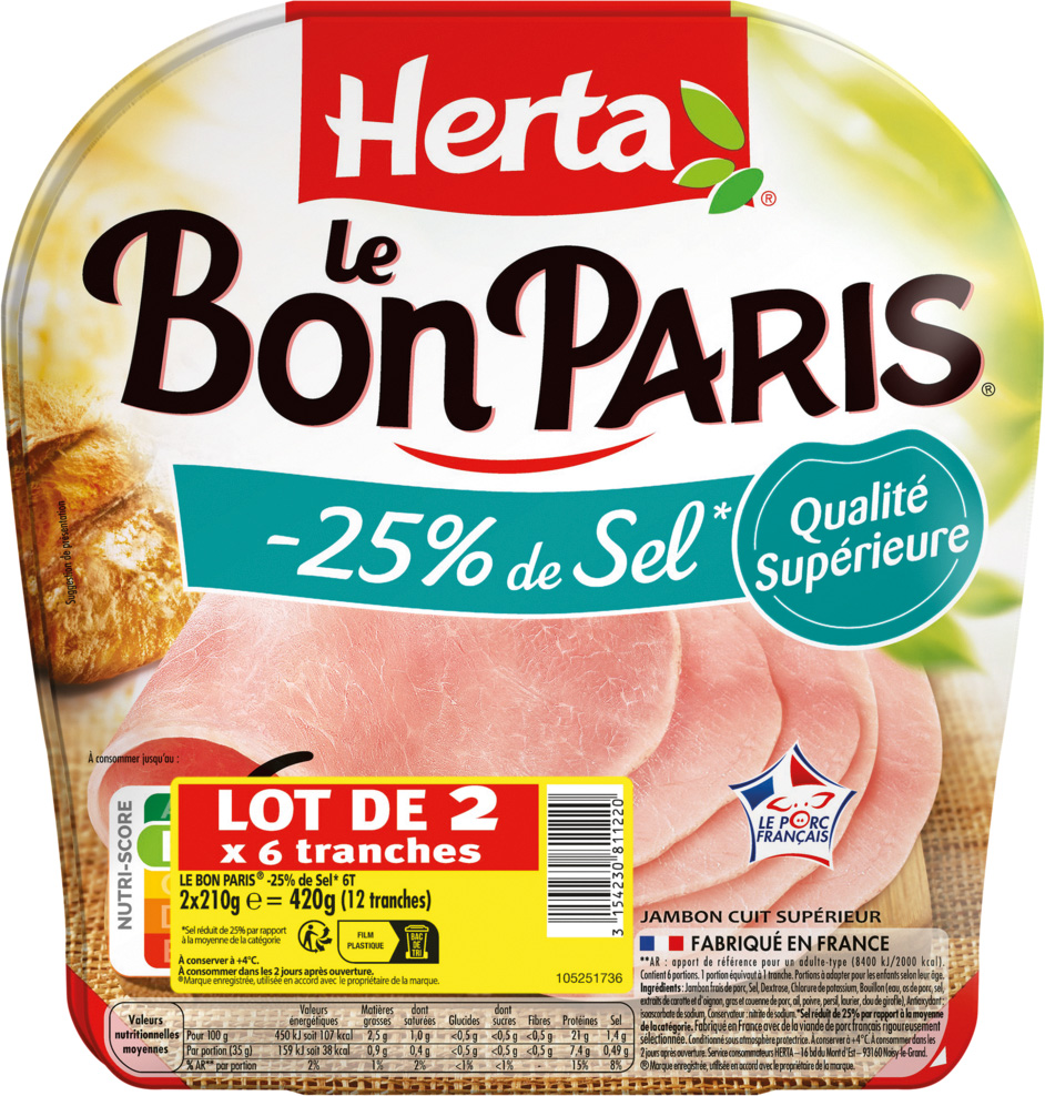 JAMBON LE BON PARIS SEL REDUIT HERTA 3154230811220 