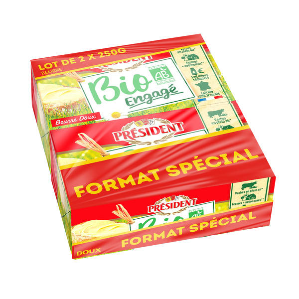PRÉSIDENT Plaquette de beurre Bio  "Format spécial" code EAN 3155251212003 