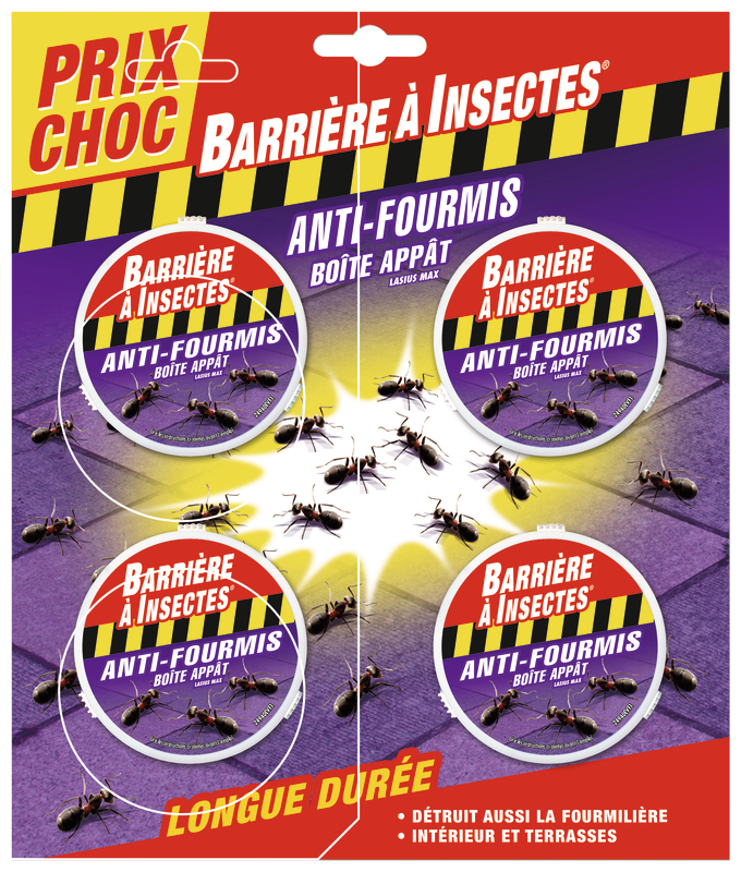 BARRIERE A INSECTES® ANTI-FOURMIS BOÎTE APPÂT BLISTER DE 4 BOÎTES BARRIERE A INSECTES® code EAN 3167770213102 