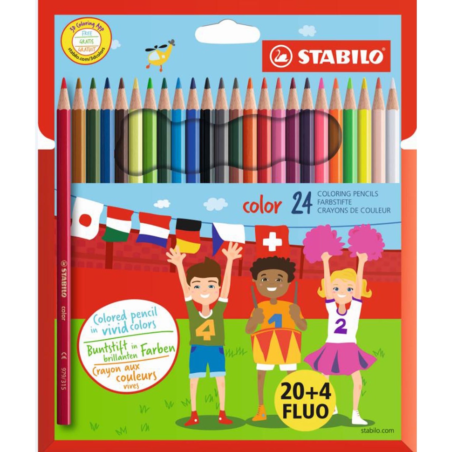 Crayons de couleur 20 classiques + 4 fluo STABILO