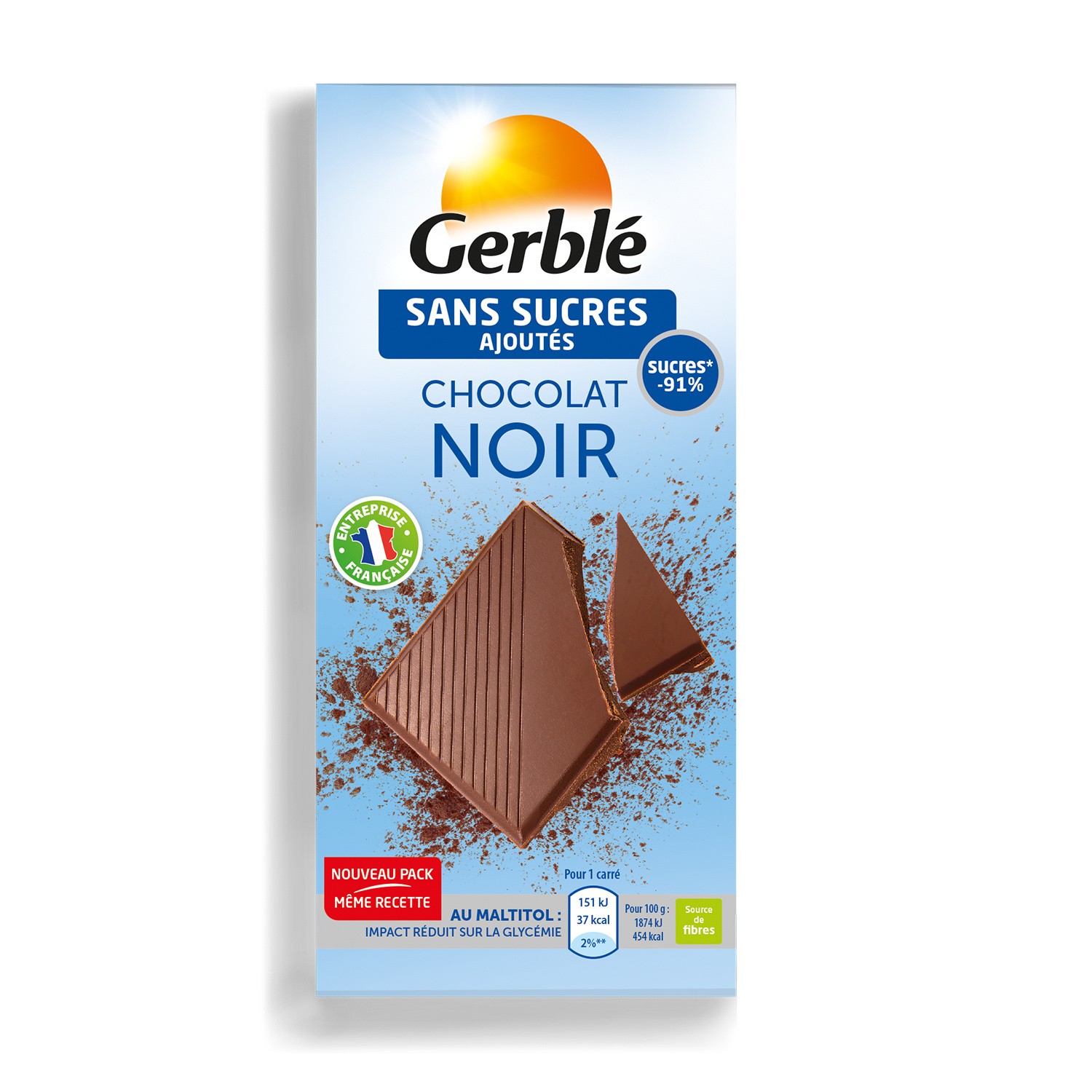 Chocolat noir s/sucres ajoutés GERBLE 3175681016590 GERBLE Chocolat noir s/sucres ajoutés GERBLE 3175681016590 GERBLE