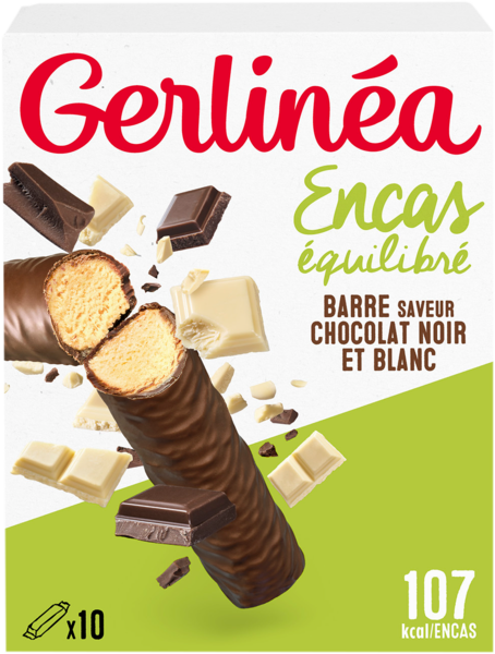 GERLINÉA BARRE X 10 - ENCAS ÉQUILIBRÉ  CHOCOLAT NOIR ET BLANC
 code EAN 3175681186583 