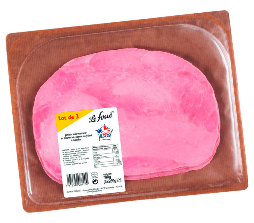  JAMBON CUIT SUPÉRIEUR AU TORCHON DÉCOUENNÉ DÉGRAISSÉ “LE FOUÉ” code EAN 3177340087200 