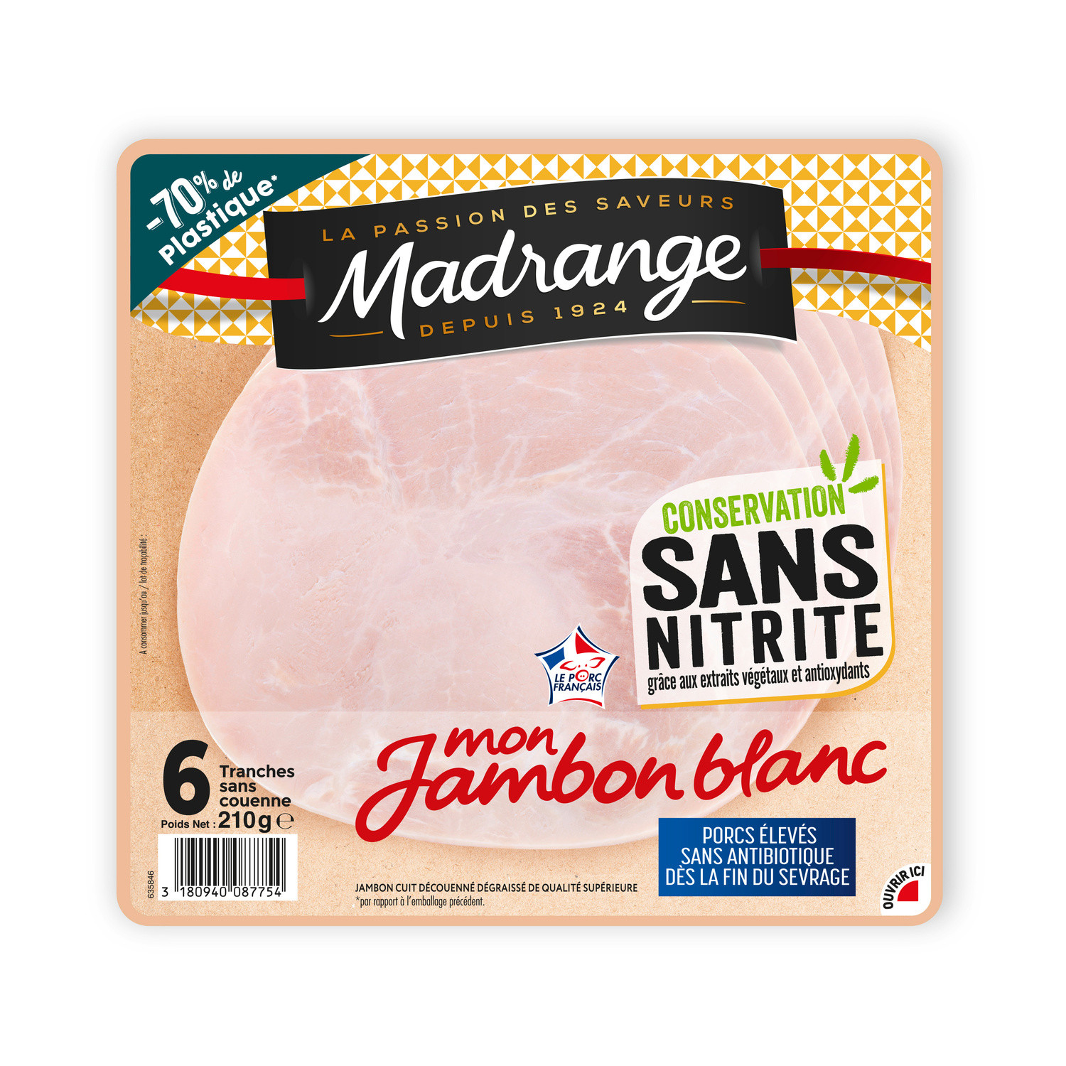 Jambon blanc Sans Couenne Sans Nitrite MADRANGE