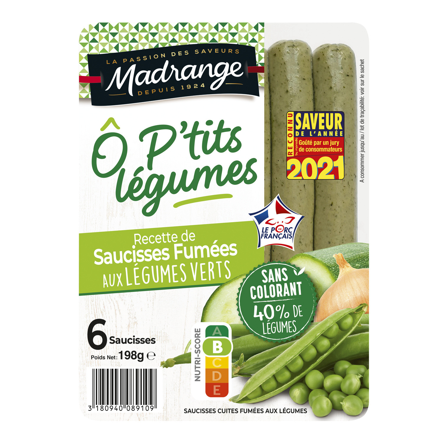Saucisses fumées aux légumes verts O'PTITS LEGUMES